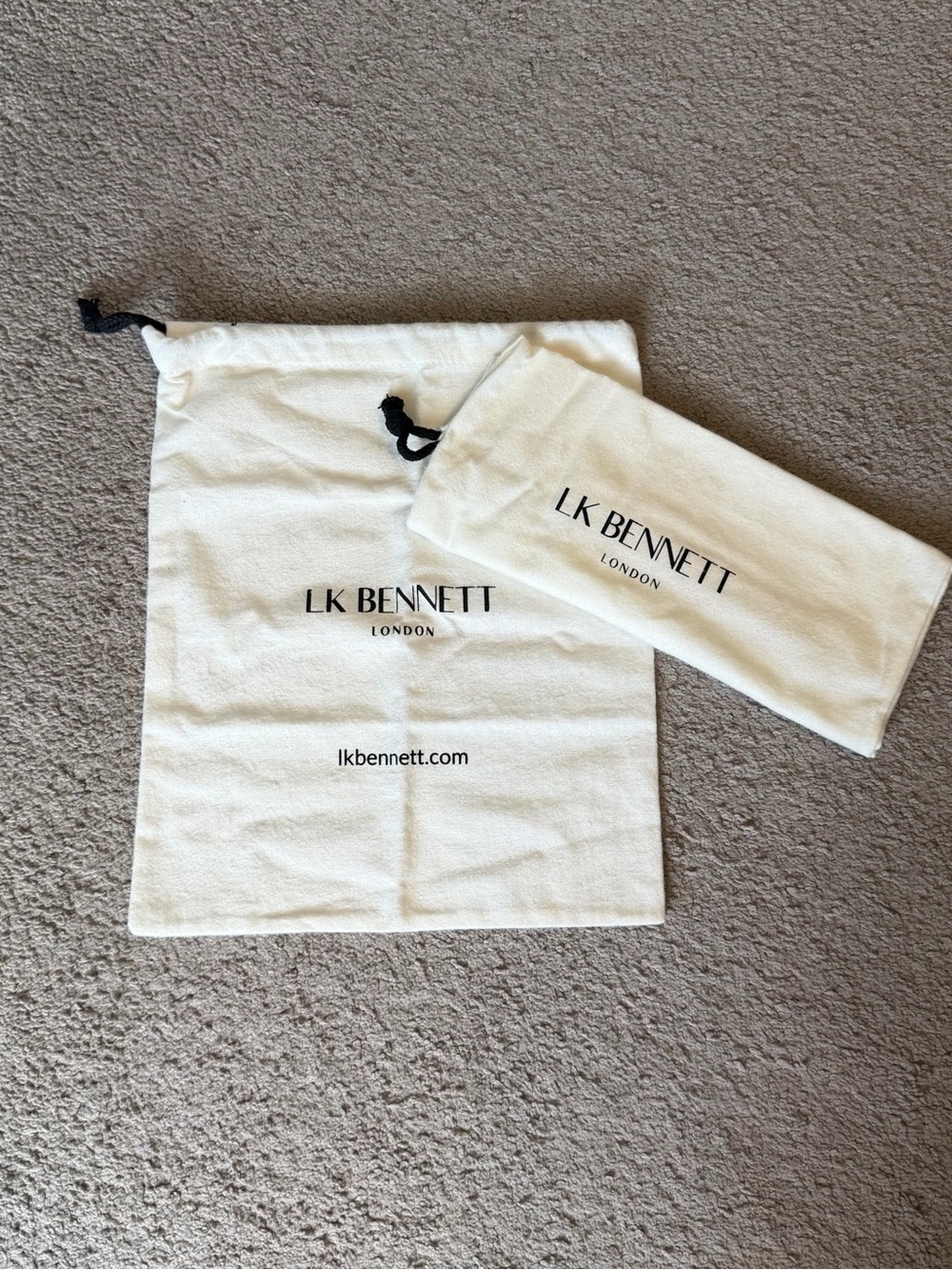 LK Bennett Cream and Black Drawstring Dust Bags